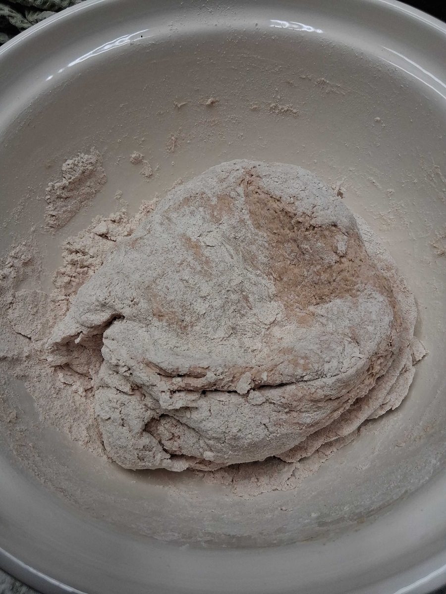 Flour hydrating, surface still rough