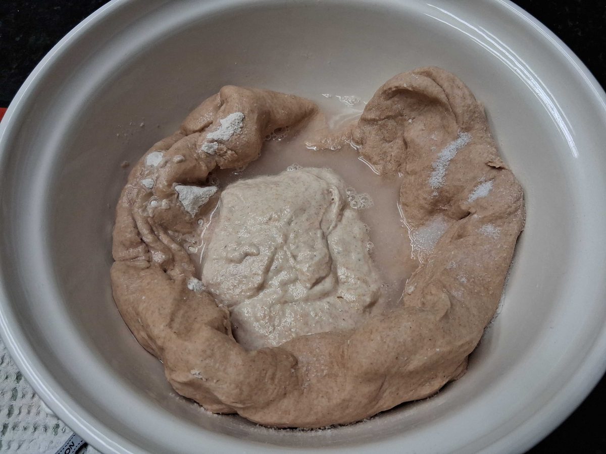 Levain, salt, and water added