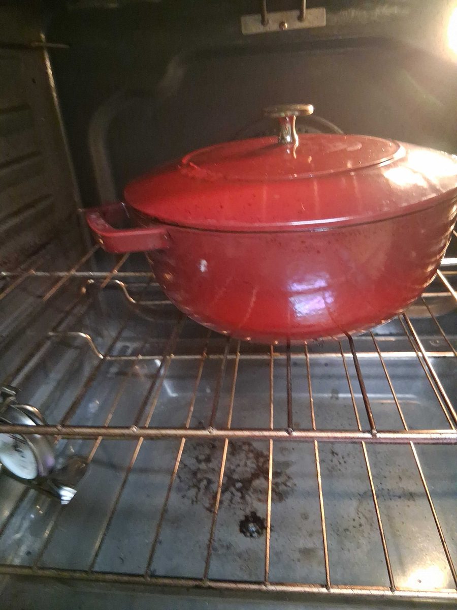 Lid on — covered bake begins